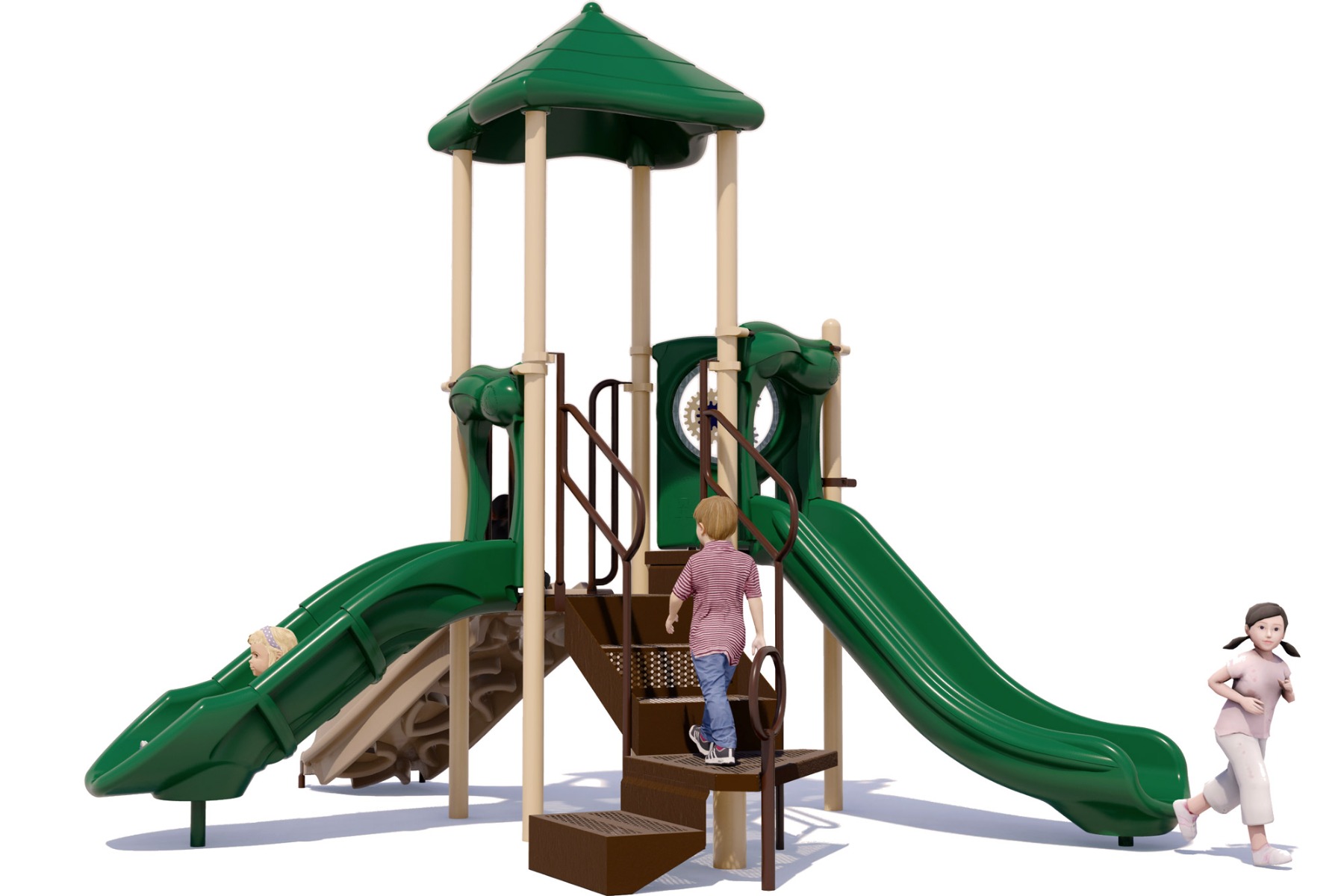 Prim 'n Proper Commercial Play Structure - Natural Color Scheme - Front