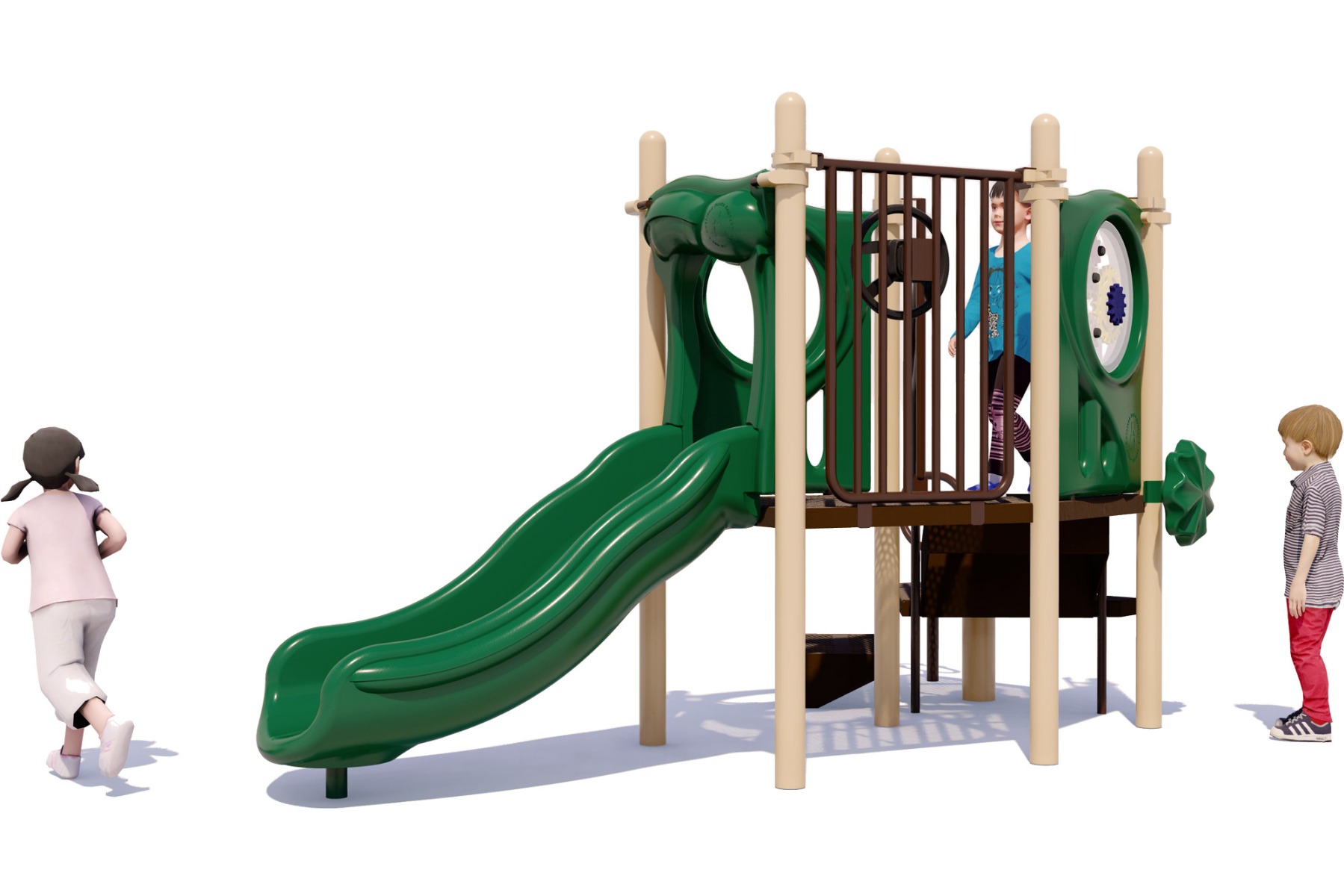 Happy Happy Happy Playground Equipment - Natural Color Scheme - Front View