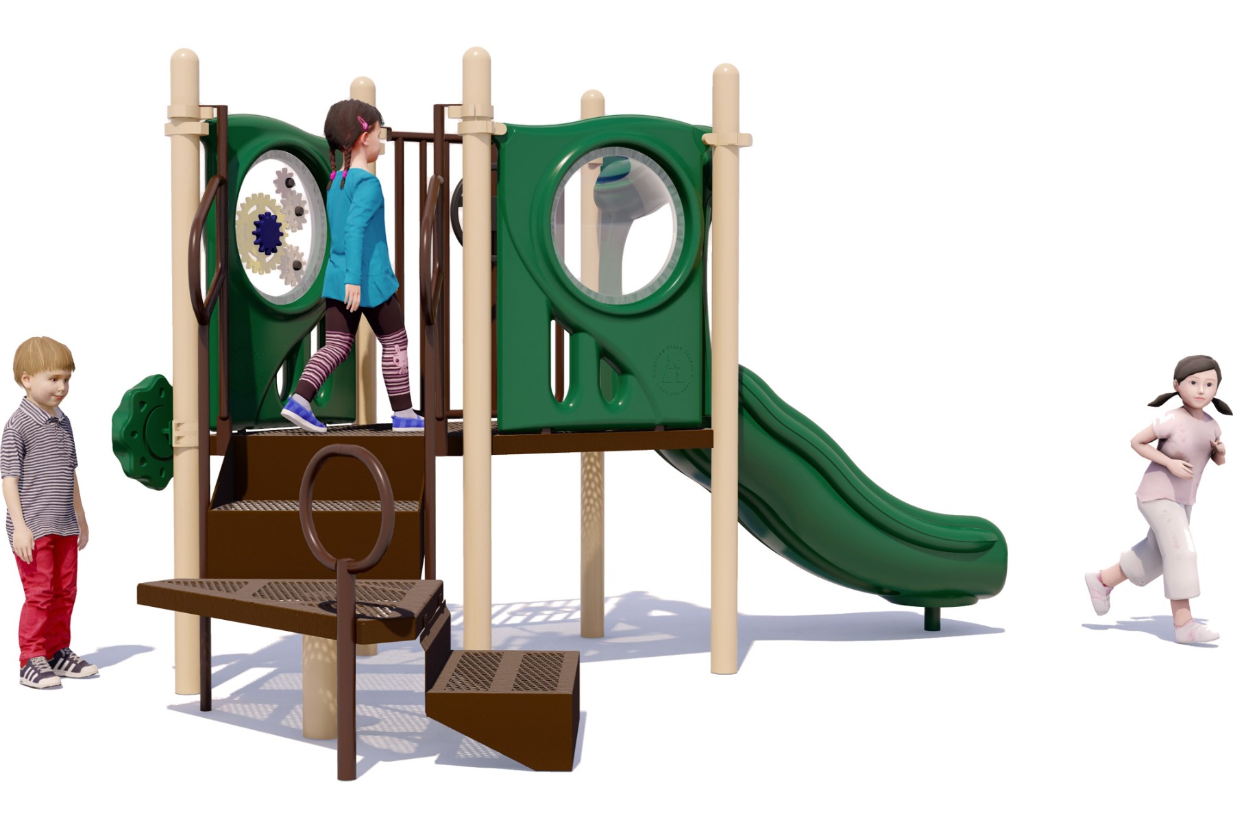 Happy Happy Happy Playground Equipment - Natural Color Scheme - Rear View