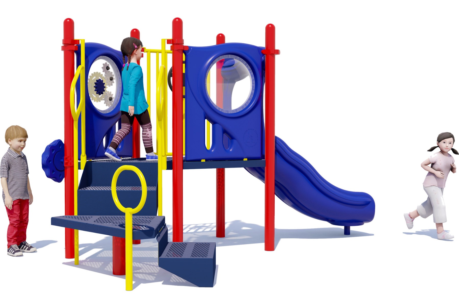 Happy Happy Happy Playground Equipment - Primary Color Scheme - Rear View