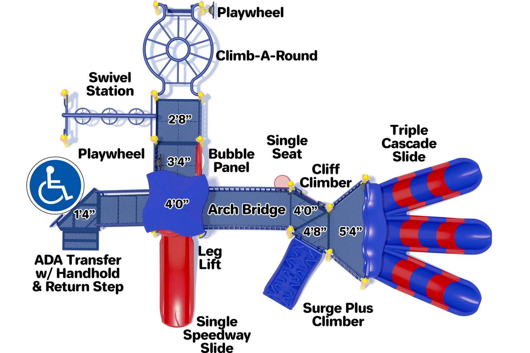 Martha's Vineyard Commercial Play Structure - Primary Color Scheme - Top View