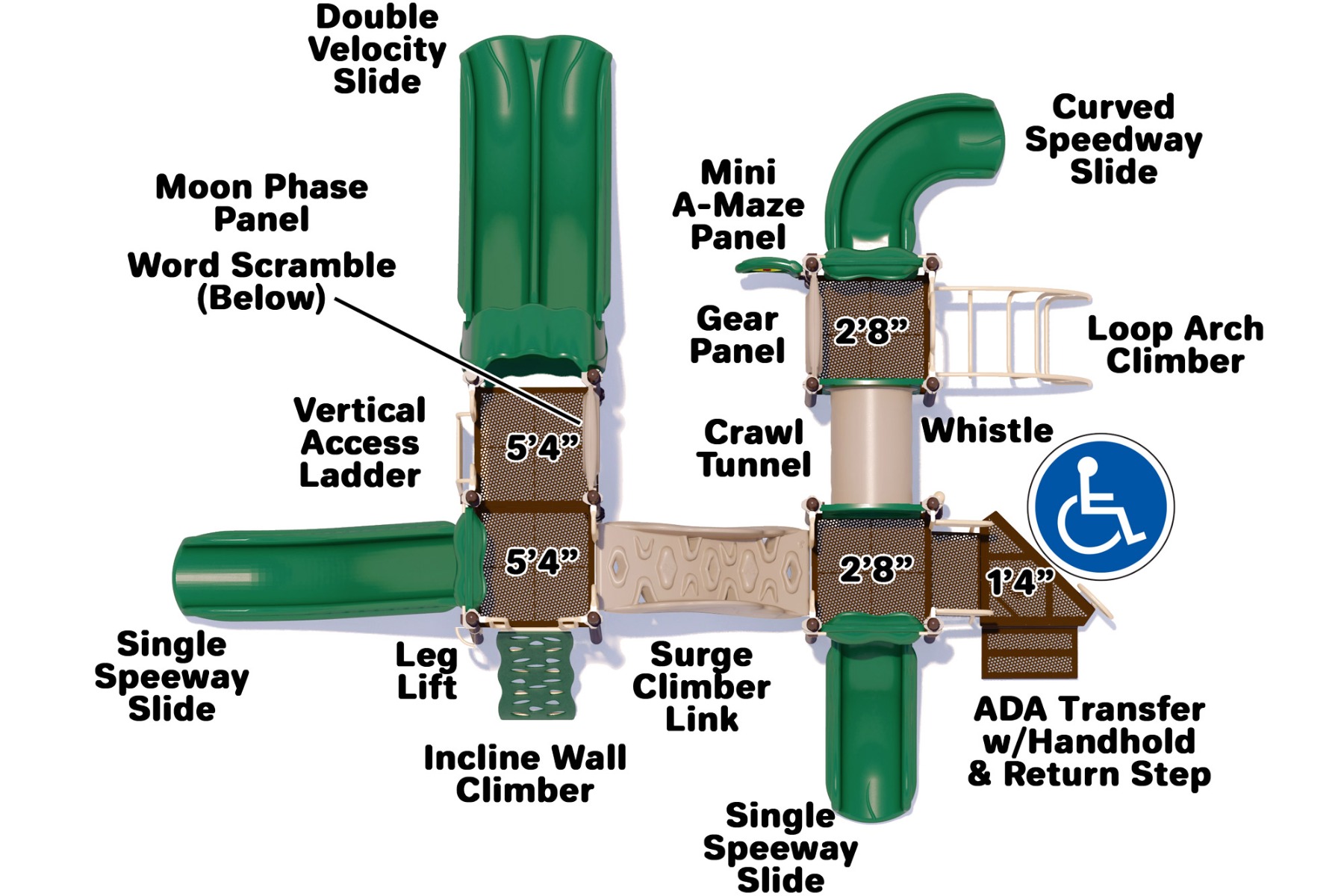 Monkey Business Commercial Play Structure - Natural Color Scheme - Top View