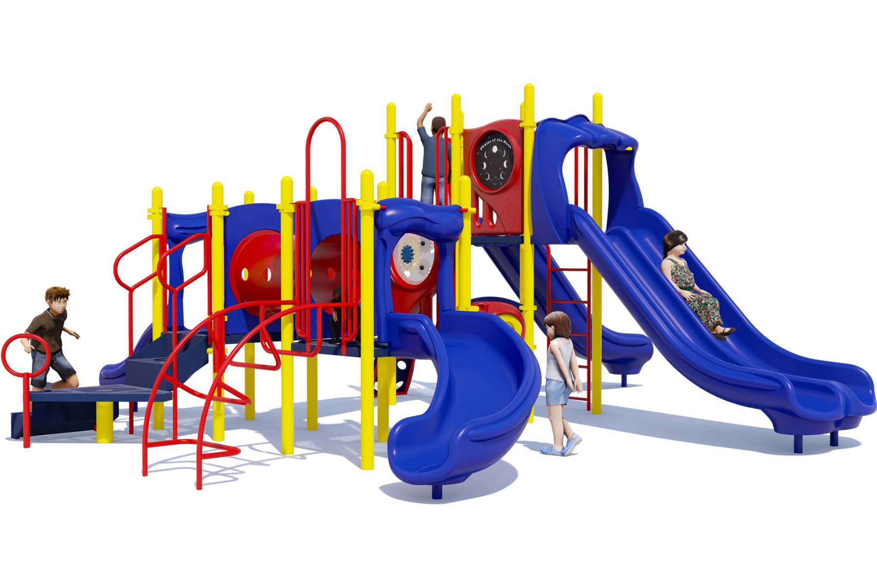 Monkey Business Commercial Play Structure - Primary Color Scheme - Rear View